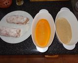 A picture of step 2 of Chicken Breast Stuffed with Ham and Cheese. Peas and Potatoes.