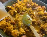 A picture of step 5 of Paella, chicken, chorizo & prawns.