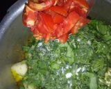 A picture of step 5 of Spinach Brinjal Potato Sabji.