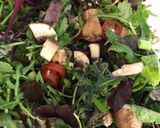 A picture of step 4 of Roasted Chicken and Spring Onions, with Lime and Oil dressing, served in a Green Salad.