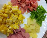 A picture of step 2 of Fried Instant noodles loaded with Sausages and vegies.