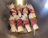 A picture of step 1 of Enoki Roll.