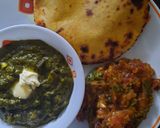 A picture of step 4 of Sarson ka Saag with Besan ki Roti.