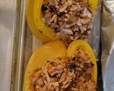 A picture of step 6 of Stuffed Pepper with turkey burger.