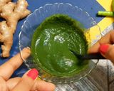 A picture of step 6 of Ram ladoo with mint coriander chutney.