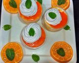 A picture of step 6 of Cream Custard shots with orange sauce.