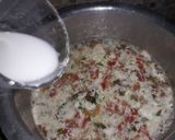 A picture of step 2 of Tomato egg soup  with  buttery patatos  swirls.