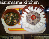 A picture of step 6 of Yam & Beans with marghi source.