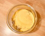A picture of step 3 of Polenta with Mushrooms and Sausage Cooked in a Jar in the Microwave.