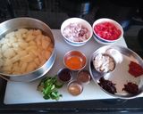 A picture of step 11 of Puri, batata rassa, Masalebhat, shrikhand & Koshimbir.
