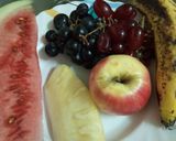A picture of step 5 of Fruit salad, zebra cake, sweet potatoe and fermented milk(mala).