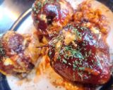 A picture of step 7 of BBQ Bacon-Wrapped Burger-Stuffed Onion Bombs.