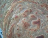 A picture of step 3 of Lachha paratha with mint buttermilk.