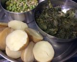 A picture of step 1 of Hara Bhara veg kabab (tuver, peas & spinach).