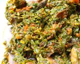 A picture of step 5 of Miyar alayho (spinach soup).