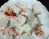 A picture of step 1 of Paneer kohlapori.