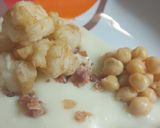 Foto del paso 6 de la receta: Rape crema de patata con taquitos de jamón y garbanzos