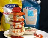 A picture of step 4 of Rainbow bread tower.
