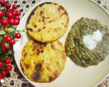 A picture of step 7 of Sarso Saag with Makki Roti.