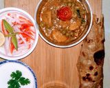 A picture of step 3 of Alo matar ki bhujiya and masalaydar chicken.