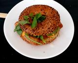 A picture of step 8 of #Breakfast#Brunch#LunchMy Sausage Onion & Cheese Slice Bagel.