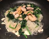 A picture of step 3 of Super Healthy Cellophane noodles with shrimps mussels pork fried vegetables.