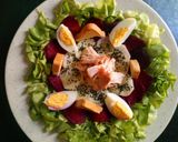 Foto del paso 1 de la receta: Ensalada de remolacha, pepino, huevo y pollo