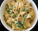 A picture of step 11 of Pappadelle Pasta with Asparagus, Saffron + Peas.