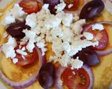 A picture of step 5 of Greek salad omelette.
