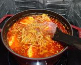 A picture of step 4 of Sundubu Jjigae (순두부찌개) Korean tofu stew.