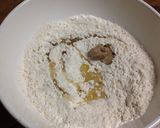A picture of step 1 of No-knead slow-rise sourdough pizza dough.