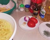 A picture of step 1 of Pork masala fries.
