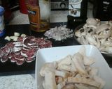 A picture of step 1 of My Garlic Chicken, Chorizo and Mushroom in a Brandy Cream Sauce.
