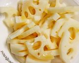 A picture of step 2 of Lotus Root with Sesame Sauce (5 minutes in your toaster oven).
