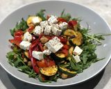 A picture of step 3 of Mediterranean chickpea feta and grilled vegetable salad.