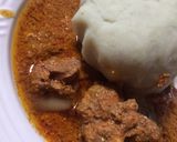 A picture of step 6 of Pounded yam with egusi soup.