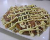 A picture of step 7 of Okonomiyaki that's Crispy Outside and Fluffy Inside.