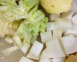 A picture of step 1 of Creamy Cabbage and Daikon Radish Stew in a Pressure Cooker.
