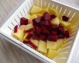 A picture of step 1 of Microwaved Potato Salad with Bright Red Beets.