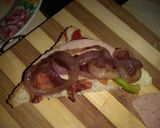 A picture of step 9 of Toast withcaramelized onions,pizoila sauce and brawn.#kidsrecipe.