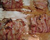 A picture of step 4 of Bacon wrapped cube steak with hp sauce.