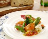 A picture of step 8 of Salmon & Okra on an Endive Boat with Paprika Salsa.