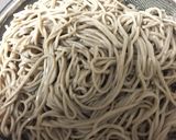 A picture of step 2 of Soba noodle Roll Sushi with shrimp Tempura.