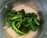 A picture of step 3 of Patishapta with a spinach purée.