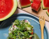 Rukkolás, "túrós" dinnyesaláta (vegán) recept fázis 3 fotója