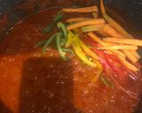 A picture of step 6 of Jollof spaghetti (restaurant version).