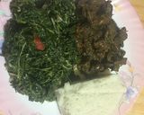 A picture of step 8 of Managu with fried liver served with ugali.