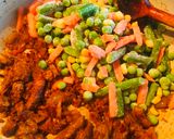 A picture of step 4 of Mix veg with meat #eattherainbow.