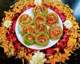 A picture of step 8 of Colourful Sweet Thandai Mathri.