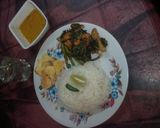 A picture of step 8 of Kumro shaak with chingri mach and dal a tasty lunch.